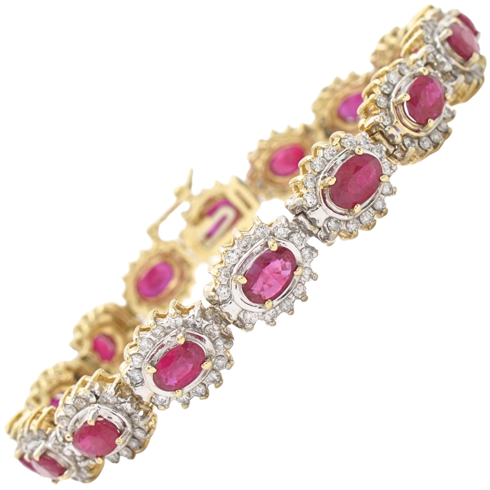 11.69ctw Ruby Bracelet with Diamond Halo Accents in 14K Gold ‘