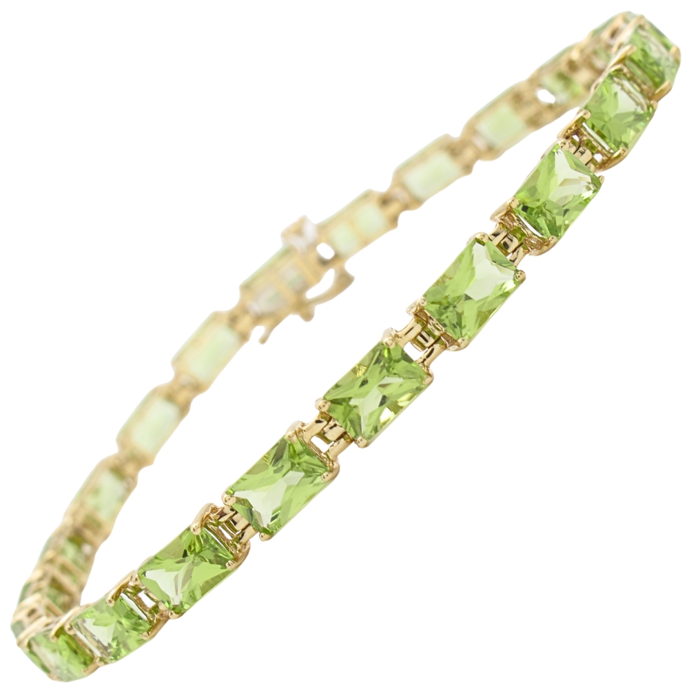 15.40ctw Peridot Gemstone Line Bracelet 14K Gold