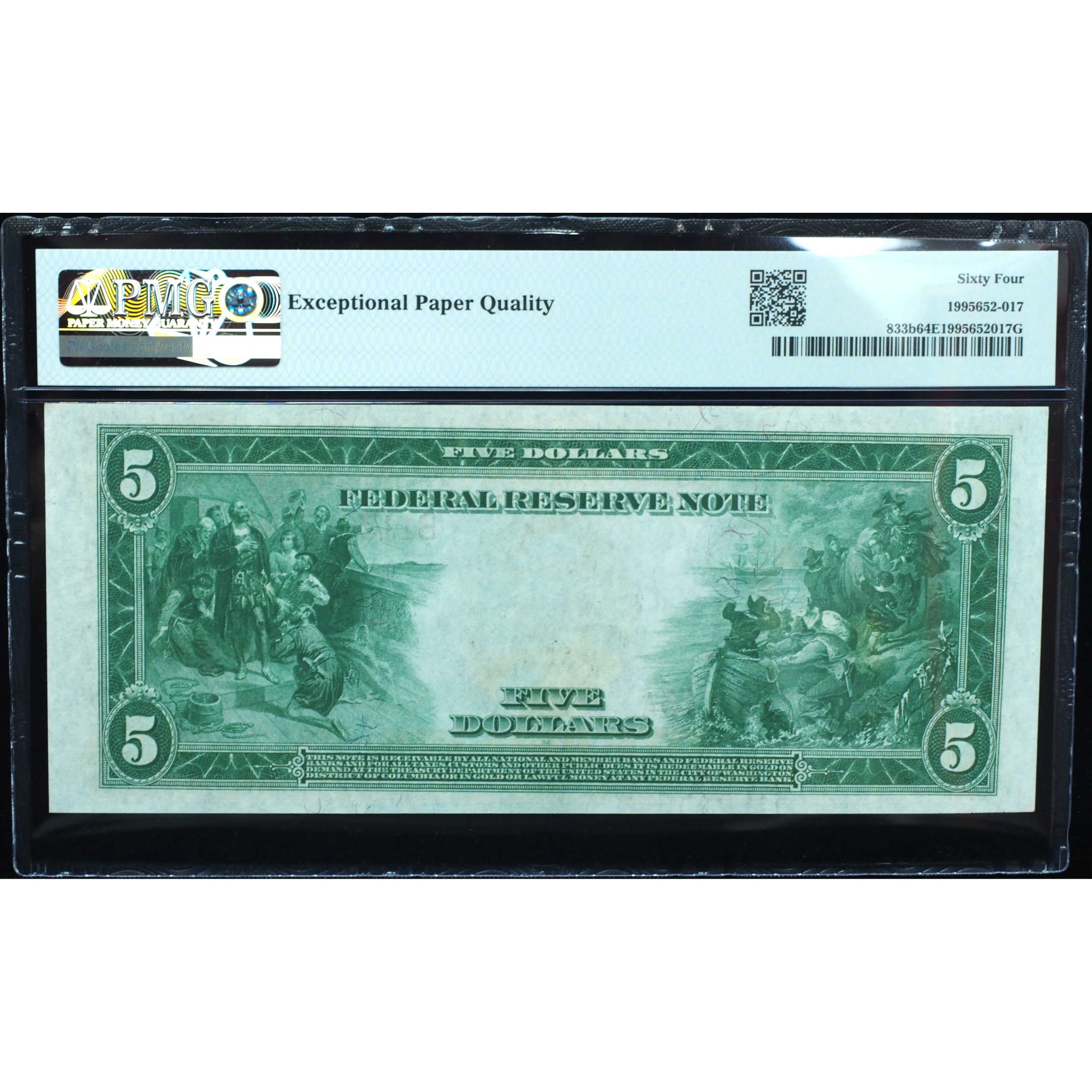 1914 $5 Federal Reserve Note Red Seal New York PMG 64 EPQ (4)