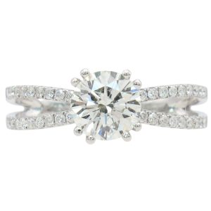 2.27ctw Round Diamond Engagement Ring with Diamond Split band & Wedding Bands Set