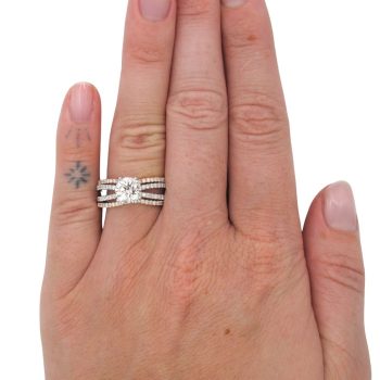 2.27ctw Round Diamond Engagement Ring with Diamond Split band & Wedding Bands Set Modeled