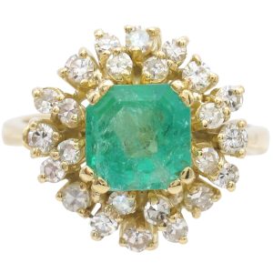 2.78ctw Natural Emerald Ring with Diamond Halo in 18K Gold front angle