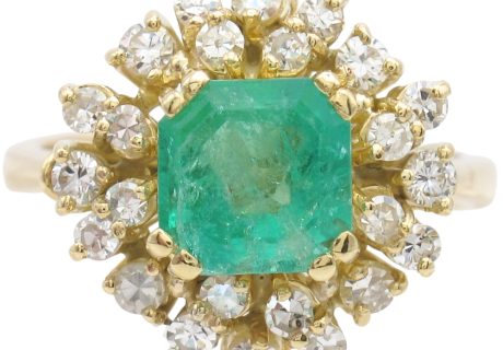 2.78ctw Natural Emerald Ring with Diamond Halo in 18K Gold front angle