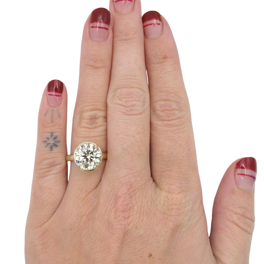 3.55ct Round Diamond Solitaire Engagement Ring in 14K Yellow Gold GIA Certified Modeled 3.55ct Round Diamond Solitaire Engagement Ring in 14K Yellow Gold GIA Certified Modeled