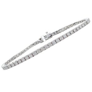 MEASUREMENT: 7'' wearable length, 3mm WEIGHT: 10.0 Grams GEM: (63) Round Brilliant Diamonds G Color, VS2 Clarity totaling 3.96ctw COMPOSITION: 14K White Gold