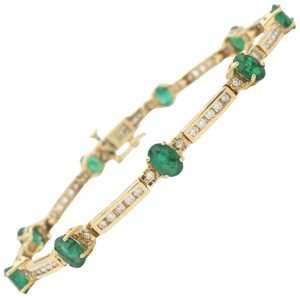 4.68ctw Emerald Line Bracelet with Diamond Accents 14K Gold front