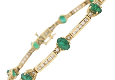 4.68ctw Emerald Line Bracelet with Diamond Accents 14K Gold front