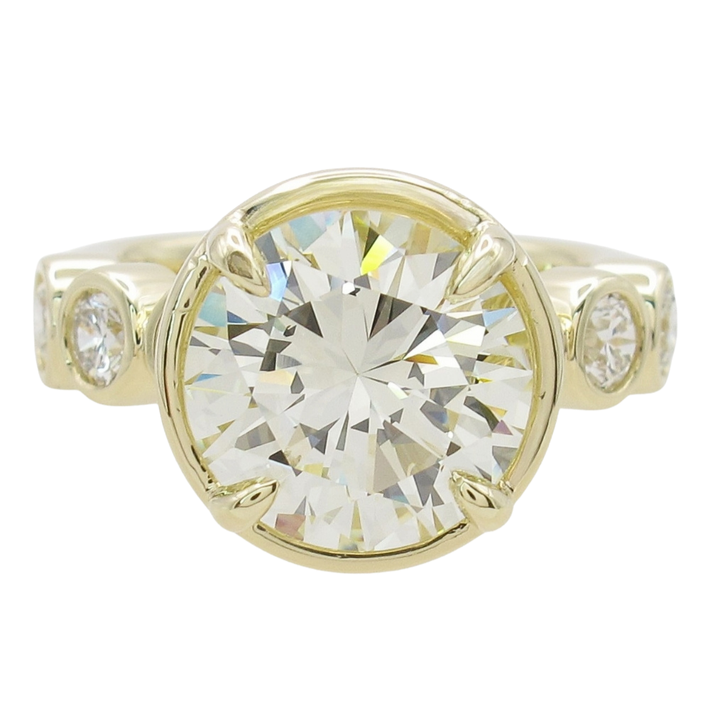 Over 5 Carat GIA Round Brilliant Diamond Engagement Ring 14k Yellow Gold