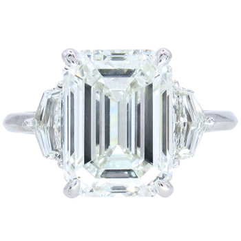 5.61ct Emerald Cut Diamond Three Stone Engagement Ring 14K White Gold