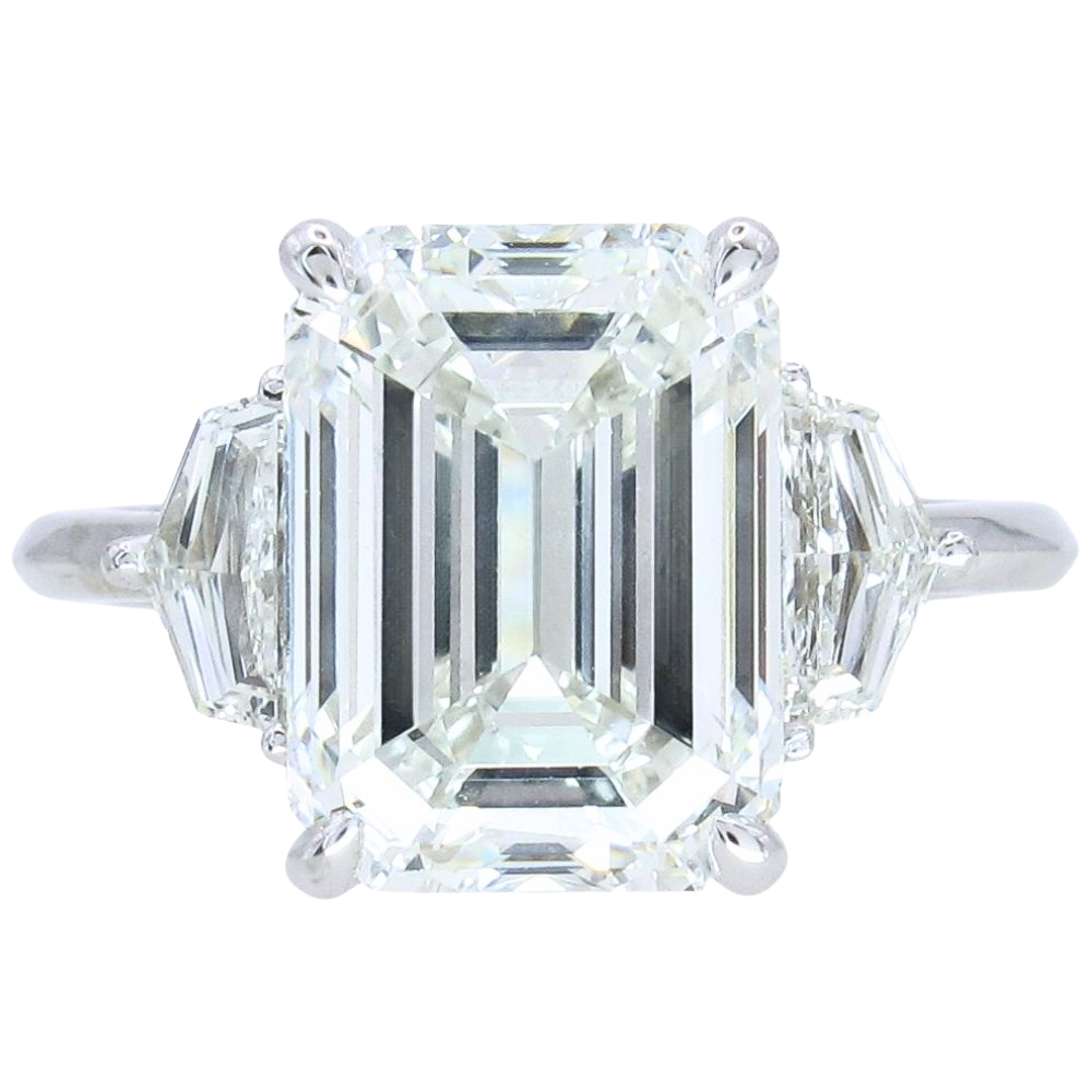 5.61ct Emerald Cut Diamond Three Stone Engagement Ring 14K White Gold