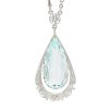 5.69ct Pear Cut Aquamarine Art Deco Necklace 14k White Gold