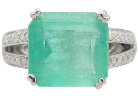 6.82ctw Emerald Ring with Diamond Accents in 14K White Gold front