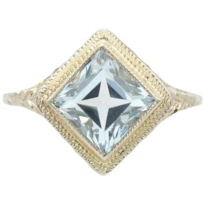 Art Deco 1.91ct Aquamarine Solitaire Ring 14K White Gold front