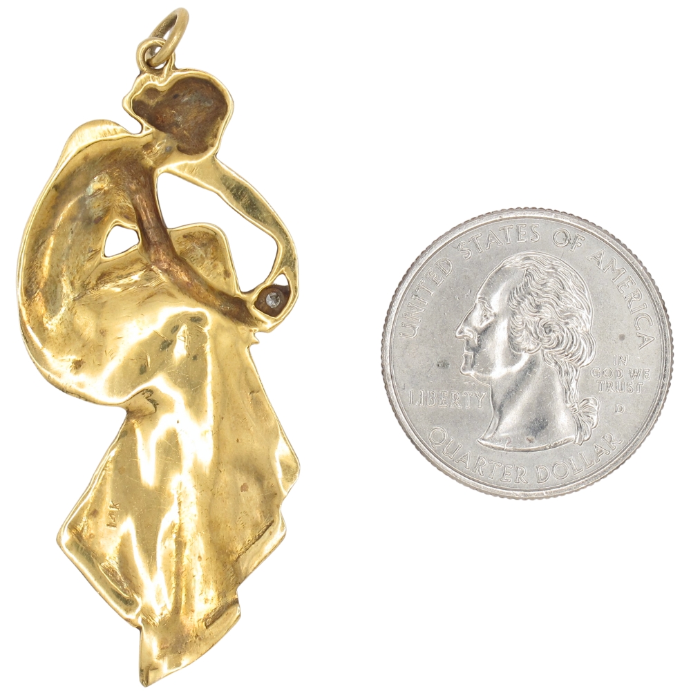 Art Nouveau Era Nymph in Flowing Gown Pendant in 14K Gold back and size Art Nouveau Era Nymph in Flowing Gown Pendant in 14K Gold back and size
