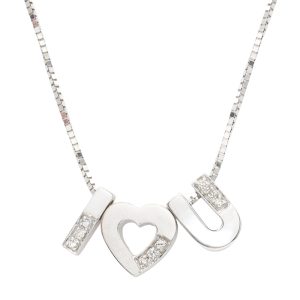 Diamond I Love You Necklace in 14K White Gold