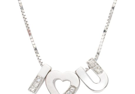 Diamond I Love You Necklace in 14K White Gold