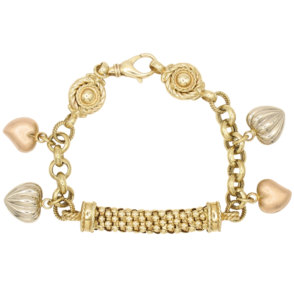 Heart Fashion Bracelet 14K Tri-Color Gold