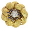 Mid-Century Blue Enamel Ornate Braided Motif Bombe Ring 18K Yellow Gold