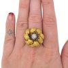 Mid-Century Blue Enamel Ornate Braided Motif Bombe Ring 18K Yellow Gold Modeled