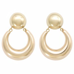 Puffed Door Knocker Statement Earrings 14K Gold front