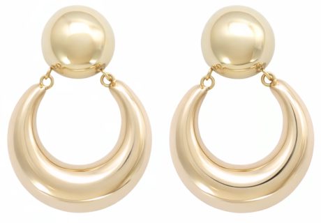 Puffed Door Knocker Statement Earrings 14K Gold front