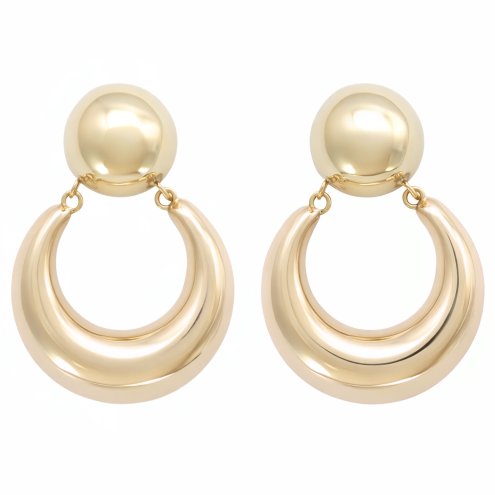 Puffed Door Knocker Statement Earrings 14K Gold