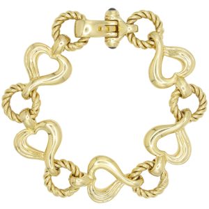 Sapphire Cabochon Heart Statement Bracelet in 14K Gold