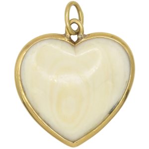 Victorian Era Ivory Heart Pendant 18K Gold front