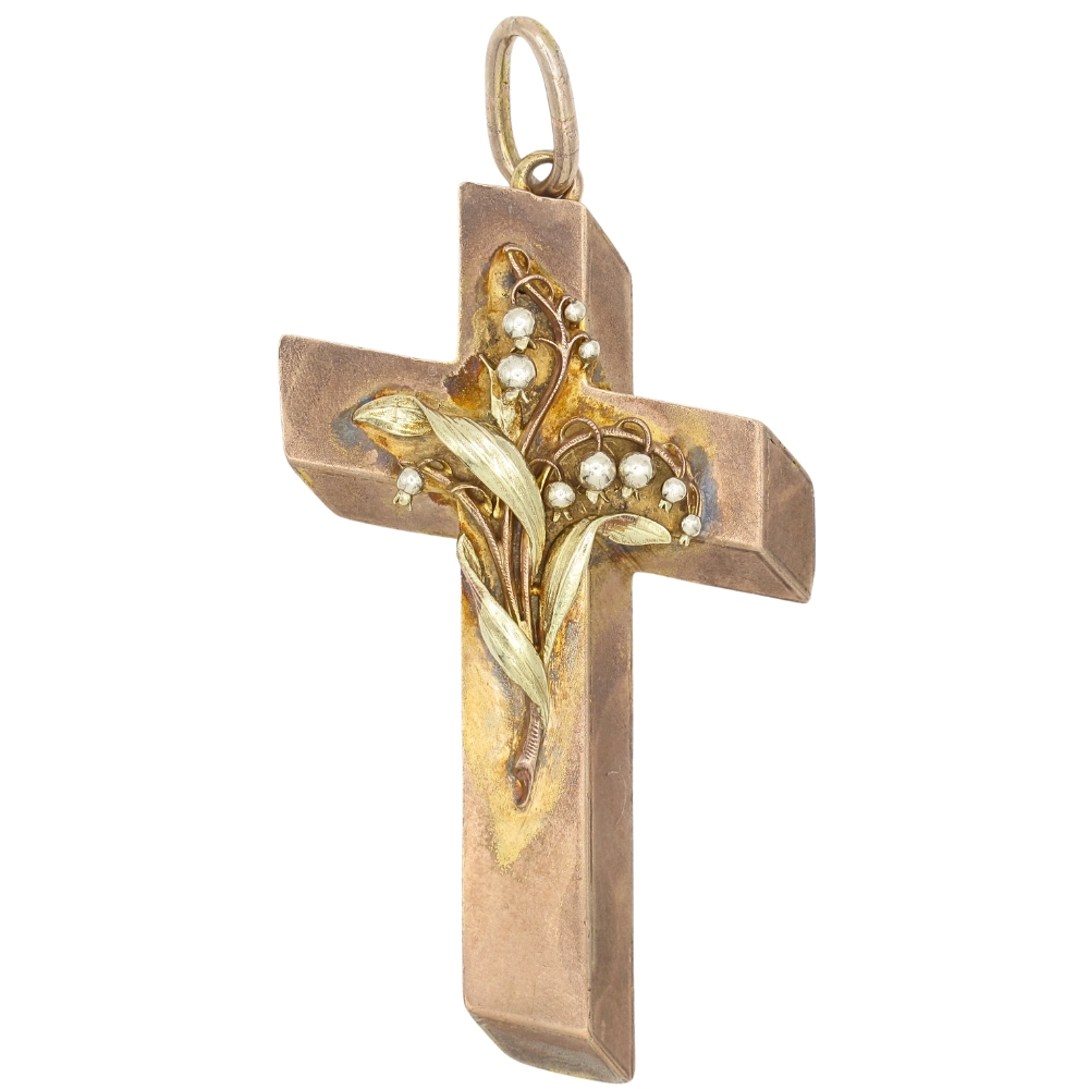 Victorian Era Lily of the Valley Cross Statement Pendant 10K Gold