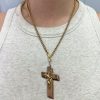 Victorian Era Lily of the Valley Cross Statement Pendant 10K Gold worn