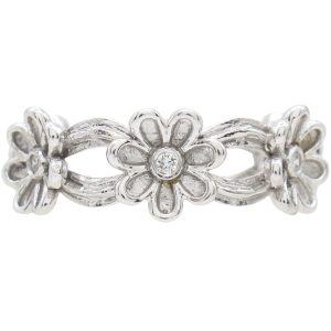 0.06ctw Diamond Daisy Flower Band Ring 14k White Gold front