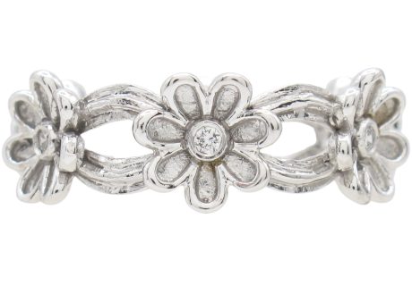 0.06ctw Diamond Daisy Flower Band Ring 14k White Gold front