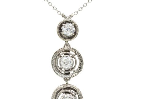 0.99ctw Three-Stone Diamond Drop Art Deco Necklace 14K