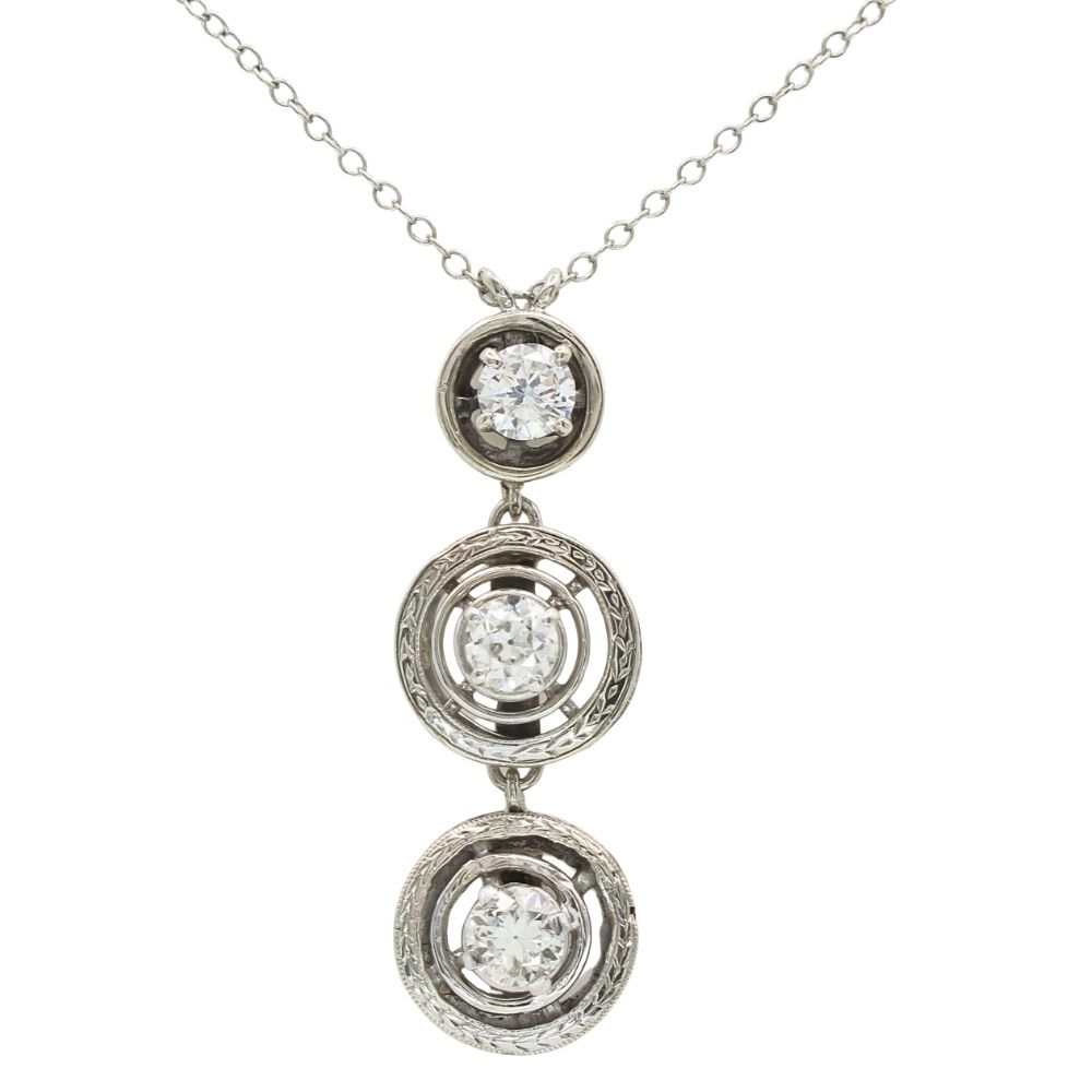 .99ctw Three-Stone Diamond Art Deco Necklace 14K