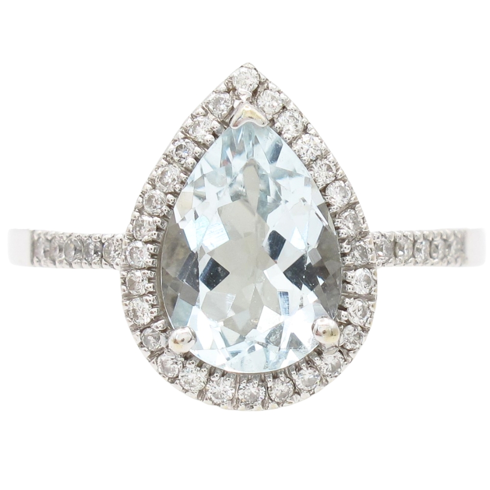 1.69ctw Aquamarine Ring with Diamond Halo in 14K White Gold