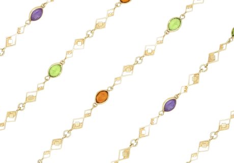 17.9ctw Multi-Gemstone Geometric Necklace 14K Gold links