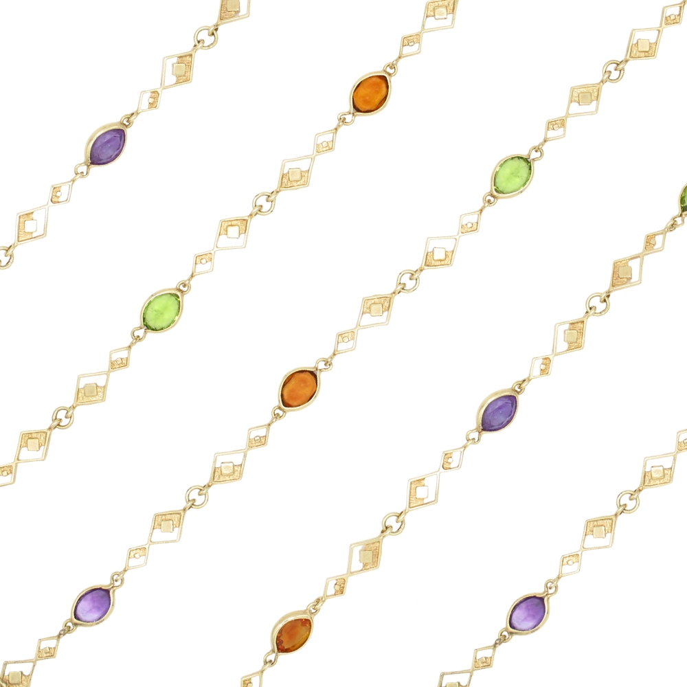 17.9ctw Multi-Gemstone Geometric Necklace 14K Gold