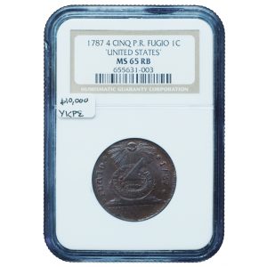1787 Fugio Cent 4 Cinq MS65 RB NGC | Colonial Gem