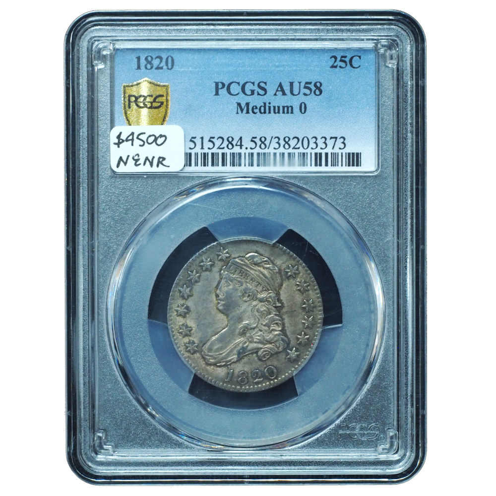 1820 Capped Bust Quarter AU58 PCGS – Medium 0 Near-Mint State Classic *