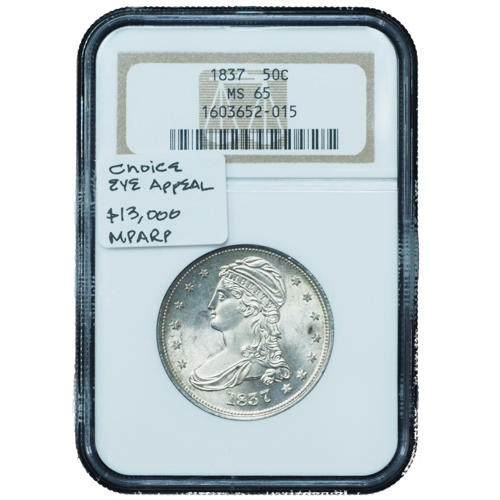 1837 Capped Bust Silver Dollar MS65 NGC – Final Year Gem Type *