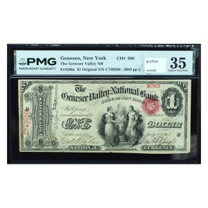 1865 $1 National Bank Note PMG 35 | Geneseo NY