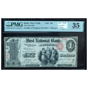 1865 $1 National Bank Note PMG 35 | Bath NY