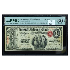 1865 $1 National Bank Note PMG 30 EPQ | Providence RI