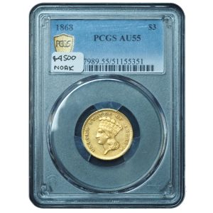 1868 $3 Gold Princess Head AU55 PCGS | Classic U.S. Gold