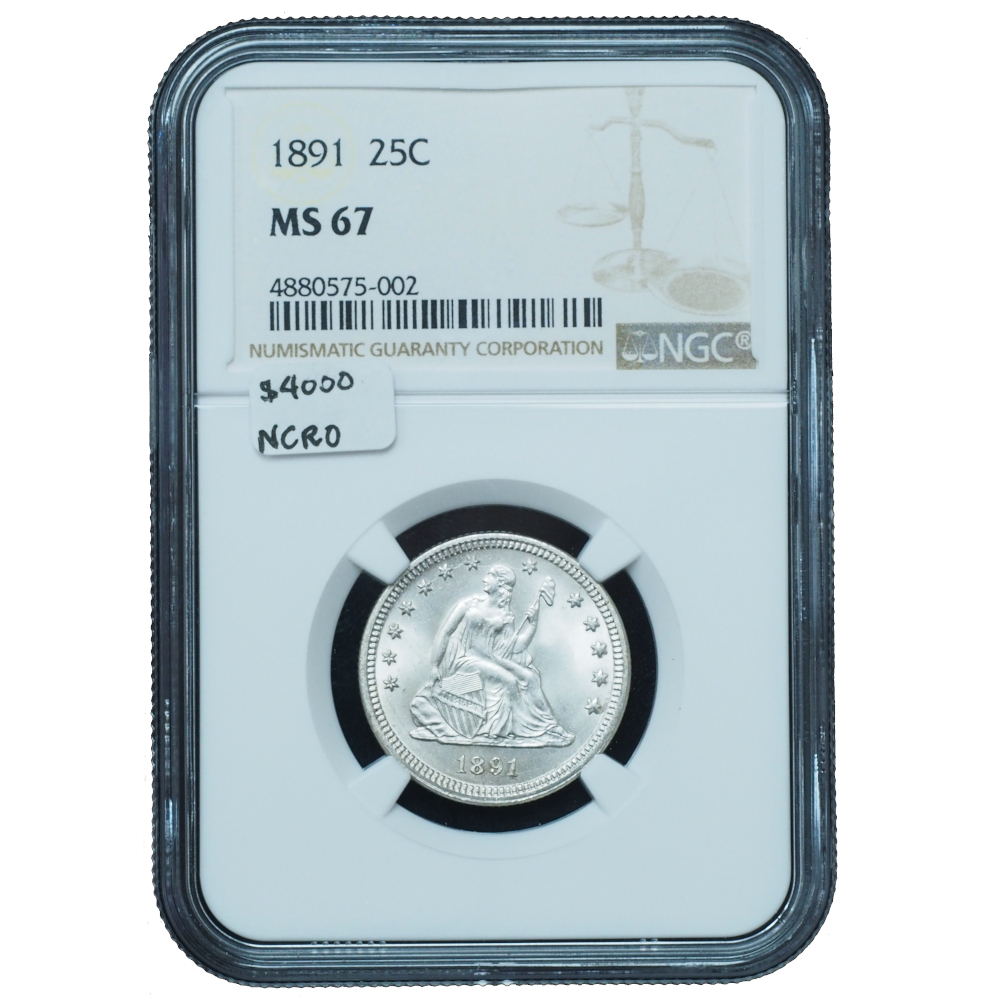 1891 Seated Liberty Quarter MS67 NGC – Blast White Gem *