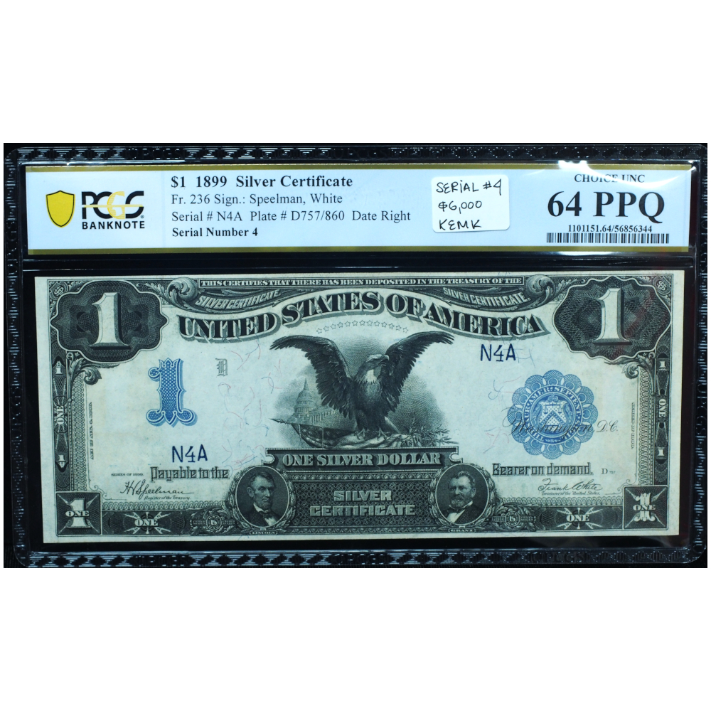 1899 $1 Silver Certificate PCGS 64 PPQ – Low Serial Number 4