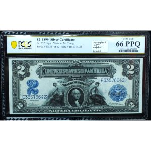 1899 $2 silver certificate PCGS 66 PPQ Mini Porthole
