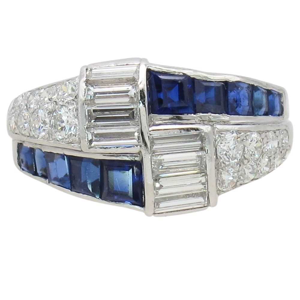 2.54ctw Sapphire & Diamond Art Deco Bypass Ring