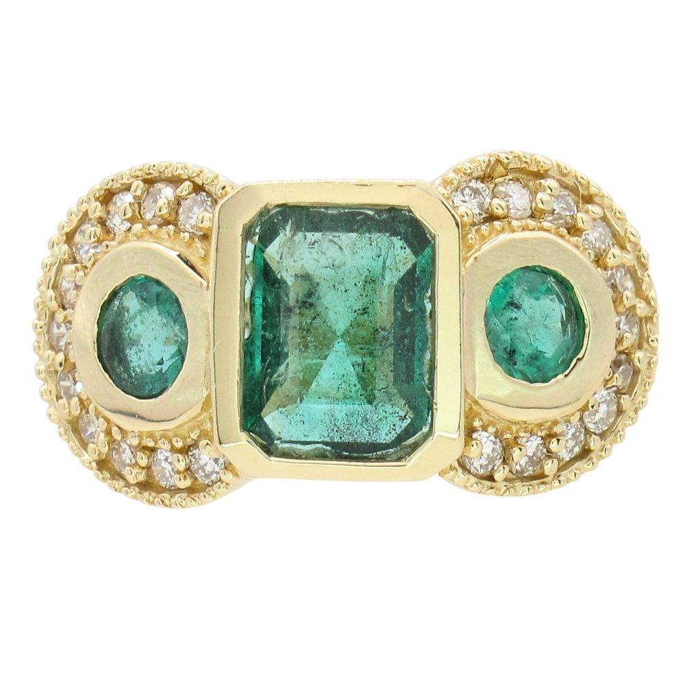 3-Stone 2ctw Natural Emerald & Diamond Ring in 14K