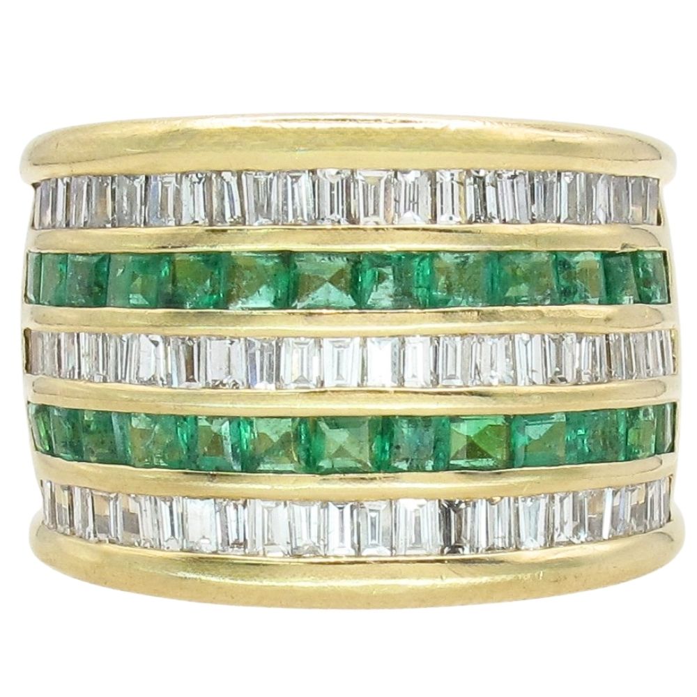 4.59ctw Emerald & Diamond Baguette Wide Band Ring 18K